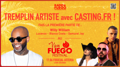 Casting chanteur et chanteuse latino, dance ou urban pour performer en première partie d'un festival avec Willy William, Lucenzo et Bianca Costa